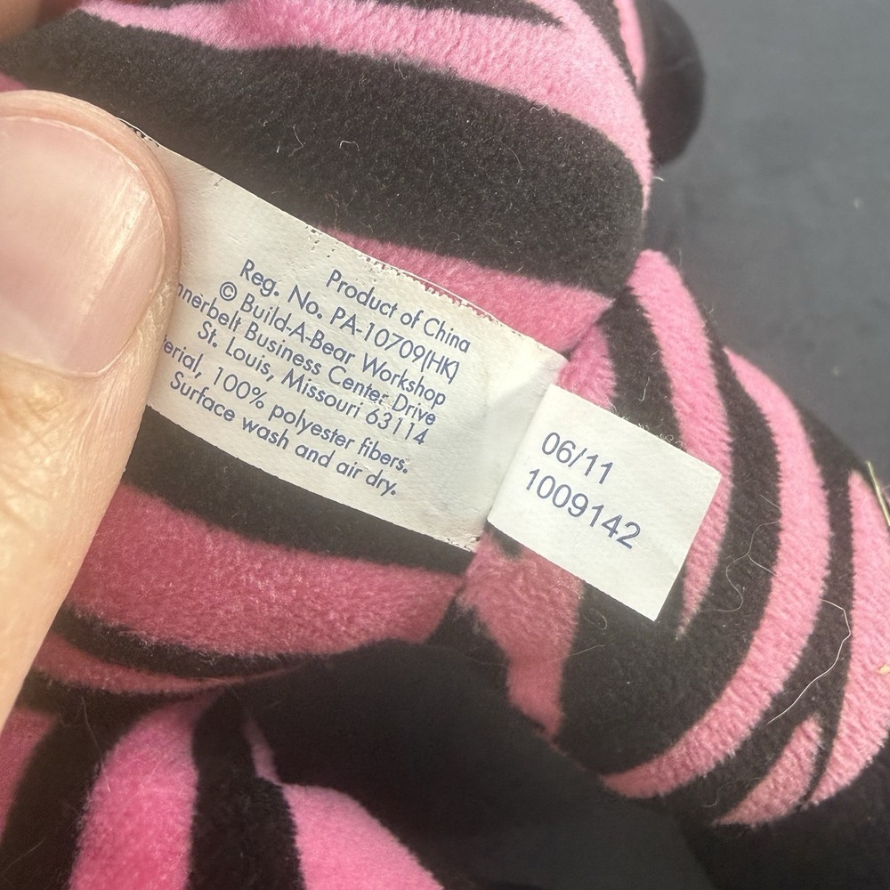 Build-A-Bear 8" Pink & Black Striped Zebra Safari Smallfry - Picture 3 of 9